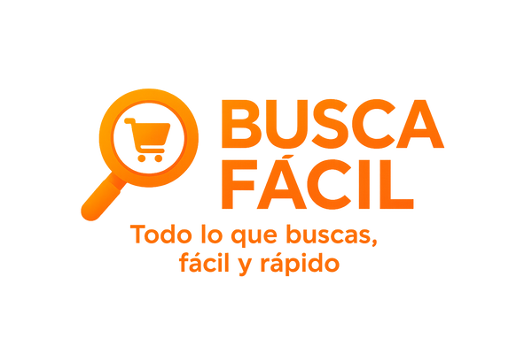 Gostaria de uma logo com o tema laranja para uma loja multimarcas online chamada "Busca Fácil" e com a slogan "Todo lo que buscas, fácil y rápido" 